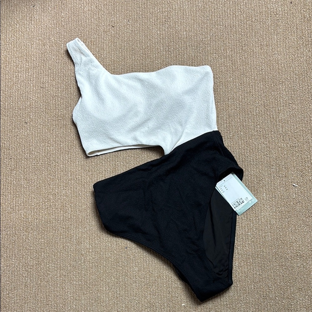 H&M Black and White One-Shoulder Swimsuit